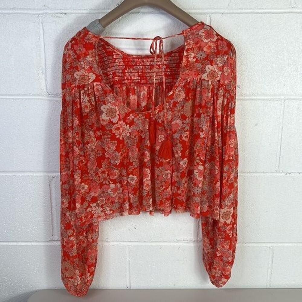 NWOT Free People Up For Anything Top In Cherry Combo Size S Red Floral printed - Picture 5 of 5